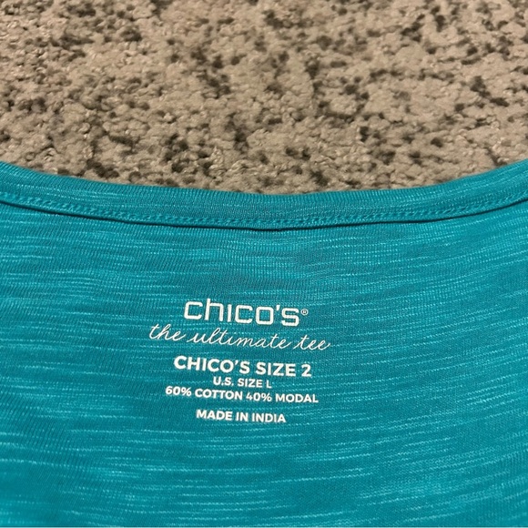 NWT Chico’s Aqua Azul Cotton Slub Henley Elbow Basic Knit Short Sleeve Top Sz L - Picture 6 of 10